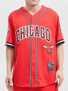 BF99)PRO STANDARD Chicago Bullsベースボールジャージシャツ/赤/XL/シカゴ・ブルズ/HIPHOP/NBA
