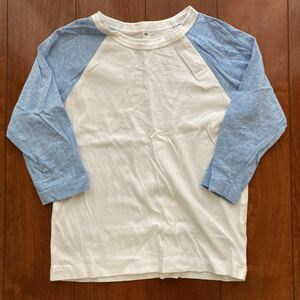  simple * long sleeve * T-shirt * white × blue group *90