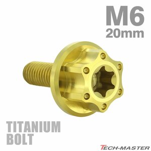 M6×20mm P1.0 64チタン合金 トルクス穴 ワイドフランジ付き 六角ボルト ゴールドカラー JA1235