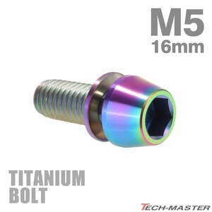 M5×16mm P0.8 64チタン合金 ワッシャー組込 六角穴付き テーパーキャップボルト 焼きチタンカラー 虹色 1個 JA294