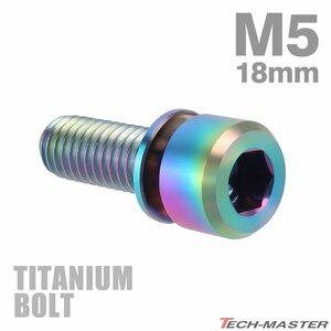 M5×18mm P0.8 64チタン合金 ワッシャー組込 六角穴付き キャップボルト 焼きチタンカラー 虹色 車/バイク 1個 JA314
