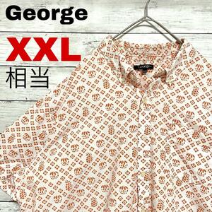 o30 US古着 George 半袖シャツ 総柄 パイナップル コットン100％ XXL相当 メンズ