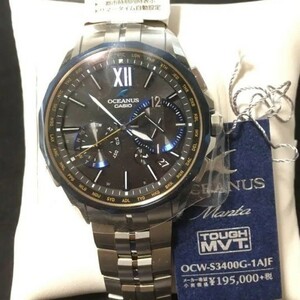 [ Casio ] Oceanus man ta black marble new goods silver wristwatch radio wave solar CASIO unused goods sapphire glass OCW-S3400G-1AJF