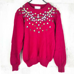MICAELLA セーター 赤系 レッド 花柄 刺繍 毛100% レトロ風 ニット ミカエラ レディース トップス