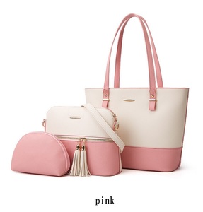 在庫処分!大容量 レディーストートバッグ ショルダーバッグ 化粧ポーチ 3点セット Pink