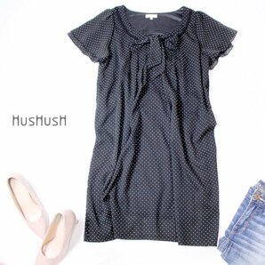 ☆☆ 美品 (株)ワールド HusHusH ハッシュアッシュ ☆☆ 可愛いリボン・ブレード付き シフォン ワンピース 2号 M 春 夏 22D07の画像1