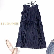 ☆☆ 美品 ELLE PLANETE エルプラネット ☆☆ 大人可愛い ストレッチ プリーツワンピース 40号 L 春 夏 22E07_画像1