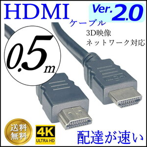 ☆ハイスピード Ver2.0 HDMIケーブル 50cm 3D ネットワーク 4KフルHD対応 Aタイプ(オス/オス) 2HDMI-05【送料無料】☆