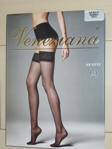 Veneziana　ベネチアナ　SILVI　15DEN　ガーターストッキング　サイズ4（XL）　レッド　シリコンストッパー