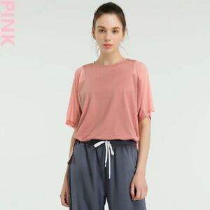ヨガウェア スポーツトップス レディース 半袖 吸汗速乾 軽い ヨガTシャツ フィットネス ストレッチ ジム ピンク