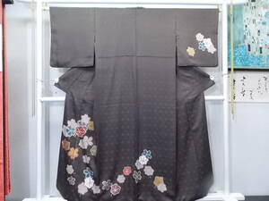 Art hand Auction Kimono Konjaku 3983 Tsukesage Homongi (kimono de visita) Tsumugi de seda pura Incrustaciones de tsumugi de cinco piezas Patrón de suelo de orquídeas de crisantemo y diamantes Borde dorado pintado a mano, moda, kimono de mujer, kimono, Tsukesage