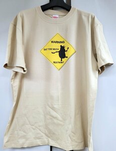 WARNING PIG 豚 Tシャツ 食べ過ぎ 注意 メンズＴシャツ ベージュ プレート ブタ アメカジ レストラン 飲食店