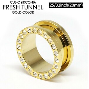  body pierce fresh tunnel Gold rhinestone attaching 25/32 -inch (20mm) surgical stainless steel jewel specification Lobb 25/32inchI