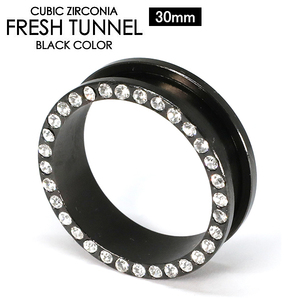  body pierce fresh tunnel black rhinestone attaching 30mm BLACK surgical stainless steel gorgeous clear jewel specification 30 millimeter I