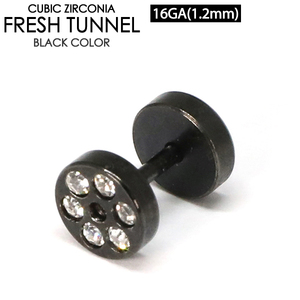  body pierce fresh tunnel black rhinestone attaching 16G(1.2mm) surgical stainless steel gorgeous clear jewel 16 gauge I