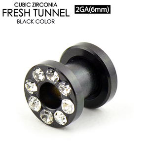  пирсинги свежий тоннель черный стразы есть 2G(6mm) хирургический нержавеющая сталь роскошный прозрачный драгоценности specification 2 мера I