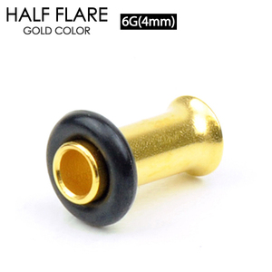 ハーフフレア ゴールドカラー 6G(4mm) アイレット サージカルステンレス シングルフレア ボディーピアス GOLD イヤーロブ 6ゲージ┃