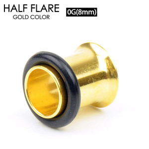 ハーフフレア ゴールドカラー 0G(8mm) アイレット サージカルステンレス シングルフレア ボディーピアス GOLD イヤーロブ 0ゲージ┃