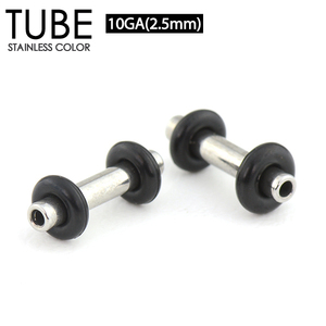  tube 10G(2.5mm) eyelet surgical stainless steel 316L body pierce both sides . rubber . fixation hole toe year Lobb standard 10 gauge I