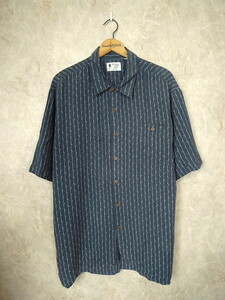 90's〜00's Vintage Silk シルクシャツ◆メンズXLサイズ(実寸2XL程度)/総柄/紺/半袖/ビッグシルエット/オールド/ビンテージアメリカ古着