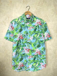  Ralph Lauren гавайская рубашка * мужской M размер ( полный размер L степень )/ общий рисунок / хлопок / короткий рукав / цветочный принт / бледно-голубой / зеленый 