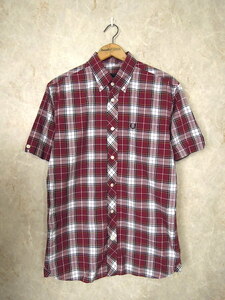 FRED PERRY Bold Check Shirt* men's S size ( absolute size M degree )/ short sleeves shirt /... color / white / check /M9351/ Fred Perry 