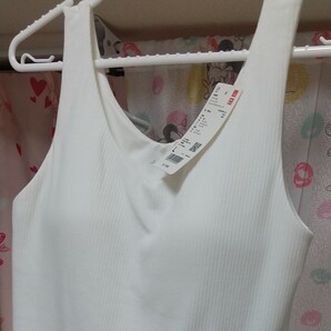 新品 ユニクロ エアリズム コットンリブ Vネック ブラタンクトップ ブラ付き WOMEN Lサイズ