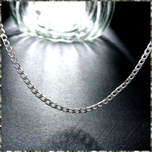 [NECKLACE] 925 Sterling Silver Plated 4MM フラット 6面 カット 喜平チェーン シルバー ネックレス 755mm (9g) 【送料無料】