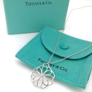 未使用 Tiffany&Co. ティファニー ホワイト ゴールド フラワー 1P ダイヤモンド ネックレス 750 K18 WG AA82