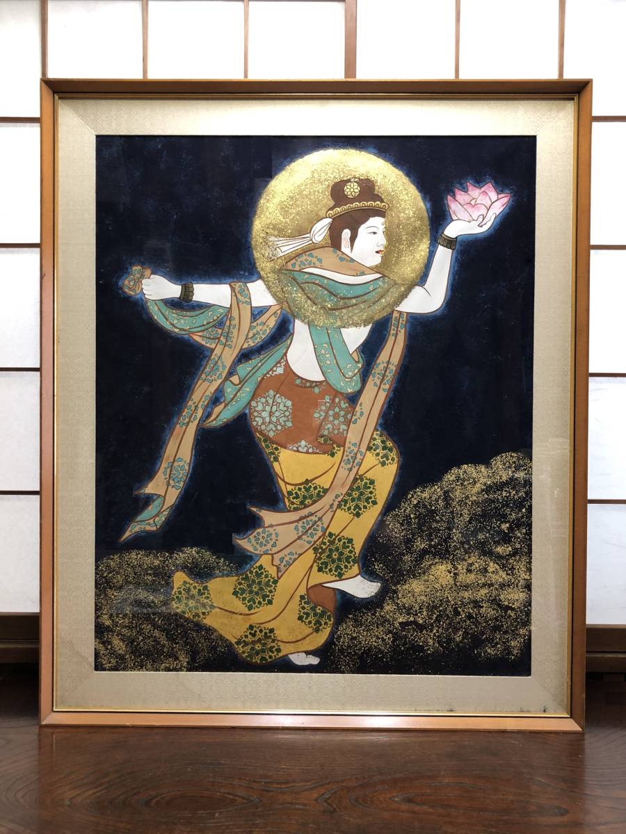 [Hand-painted Buddhist painting Moonlight Bodhisattva/Kannon] Large frame 109 x 92cm Japanese painting M0705C, painting, Japanese painting, person, Bodhisattva