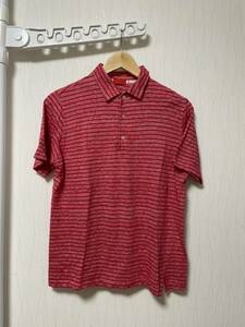  beautiful goods *[ISAIA].. embroidery linen cotton border polo-shirt S Italy made red men's i The ia