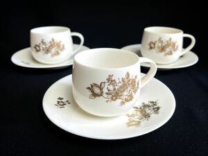 ■ セーエー陶器 カップ＆ソーサー3客セット FINE SEYEI CHINA 金花柄 洋食器 ティーカップ コーヒーカップ 茶器 昭和レトロ