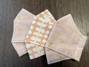 ハンドメイド 子供用舟形立体マスク ピンク系3枚セット