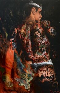 Art hand Auction 保证正宗的 Barazoku 艺术品大型手绘画 (纹身/男性/第二书房/男性绘画 Barazoku/同性恋艺术/三岛刚/三岛由纪夫), 艺术品, 绘画, 肖像