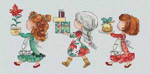 クロスステッチキット 3人の女の子 花 プレゼント 贈り物 ケーキ 14カウント 初級 刺繍キット 可愛い 誕生日 結婚式 母の日など
