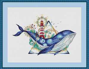 クロスステッチキット くじらと灯台 ファンタジー 初級 初心者 14カウント 刺繍キット 可愛い 鯨 クジラ