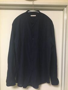 ◆【美品】＜UNITED ARROWS＞ コットン/リネン スラブ ポプリン バンドカラーシャツNAVY M size