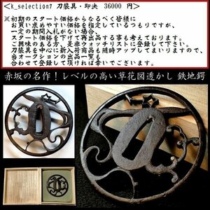 【刀装具 #2414】 （鍔） 赤坂の名作！ 草花図透かし 鉄地鍔　備考：【レベルの高い細工の施された一品】