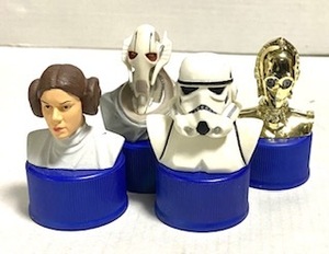 スターウォーズ　レイア姫、ストームトルーパー、ジェネラル・グリーパス、Ｃ－３ＰＯ の ヘッド４種　ペプシコーラペットボトルキャップ