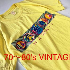 レア 70〜80年代 VINTAGE パキスタン製 コットン パキ綿 Tシャツ ハワイ Hawaii HAPPY SHIRTS HAWAII SCREEN GEMS Lサイズ ビンテージ 古着