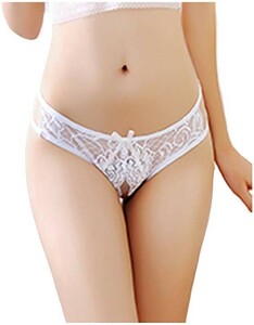 ★ セクシー総レース オープン クロッチ ショーツ ★ ランジェリー レディース パンティ パンツ 見せパン 可愛い 下着 白 E8