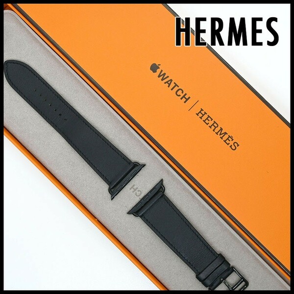 HERMES　エルメス　Applewatchバンド レザーストラップ　シンプルトゥール　ブラック　レザー