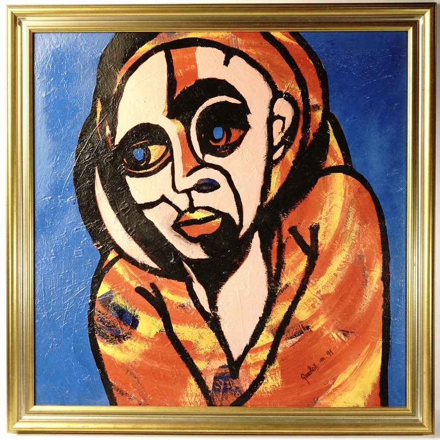 1991 Artista italiano Jean-Marie Gerola Pintura al óleo Figura Pintura abstracta Tamaño 25 Pintura enmarcada Arte Ancho 91 cm Alto 91 cm YKT, cuadro, pintura al óleo, retrato