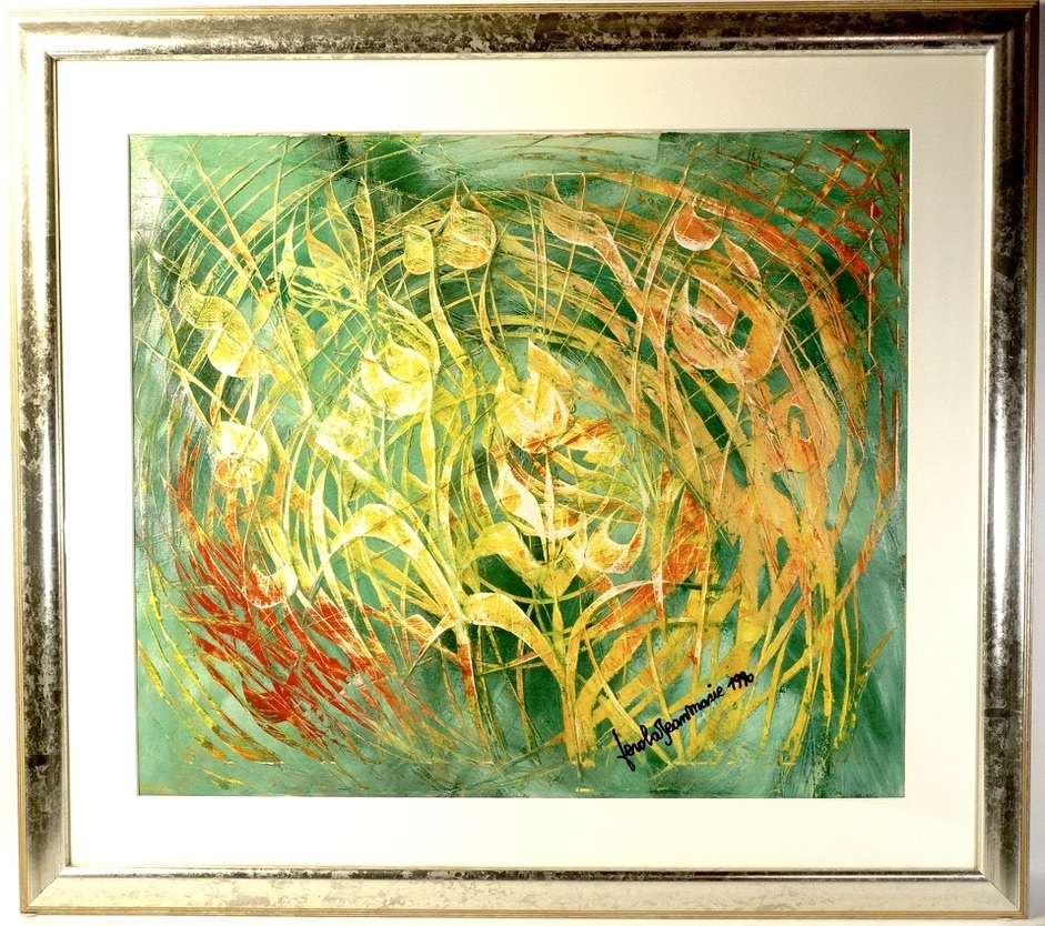 1991年 イタリアアーティスト Jean-Marie Gerola作 油彩 抽象画 20号サイズ 額装品 絵画 アート 幅91㎝ 高さ81㎝ YKT, 絵画, 油彩, 抽象画