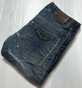 # ARMANI JEANS Armani Jeans # J085N Eagle Logo plate used color .. crash repair processing indigo Denim 29