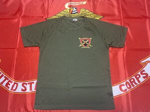 中古　made in USA USMC 12TH MARINES 射撃移動通信　ドライTシャツ Sサイズ　OD