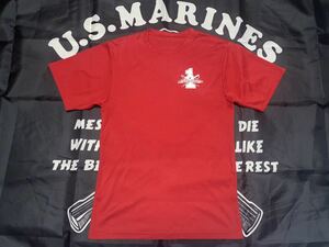 中古美品　made in USA USMC FIRST RECRUIT TRAINING BATTALION ドライTシャツ　Sサイズ　RED