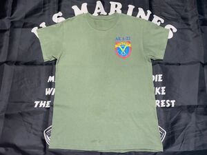 中古美品　made in USA USMC AE 1-22 UTILITIES instruction company コットンTシャツ　Mサイズ OD