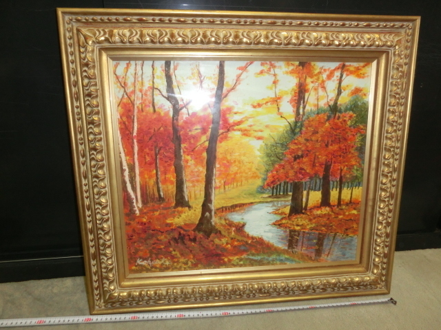 ★Autumn landscape painting A painting with beautiful shades of autumn leaves., painting, oil painting, Nature, Landscape painting