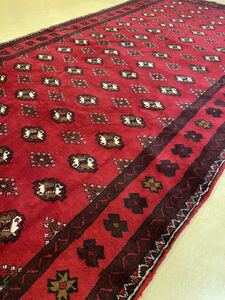 ペルシア絨毯 トルクマン産 手織り235×133cm ウール100% 美品 高級 トライバルラグ インテリア 家具 Persian Carpet ★オールド/未使用★